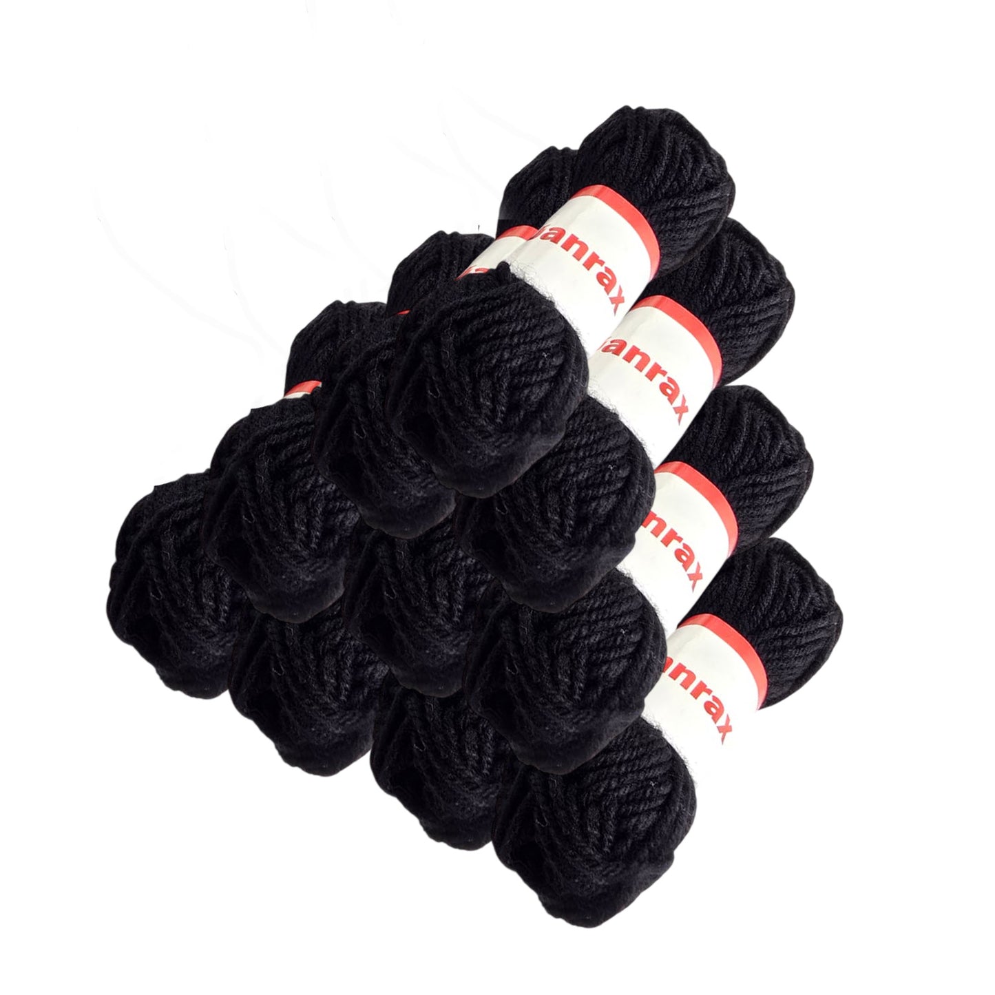 Pack of 20 Black Acrylic Yarn Rolls – 10g each, 4 Strand 8 Ply Knitting Wool