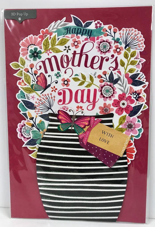 Stand Up Sparkling Flowers with Butterflies Happy Mother's Day Pop Up Card
