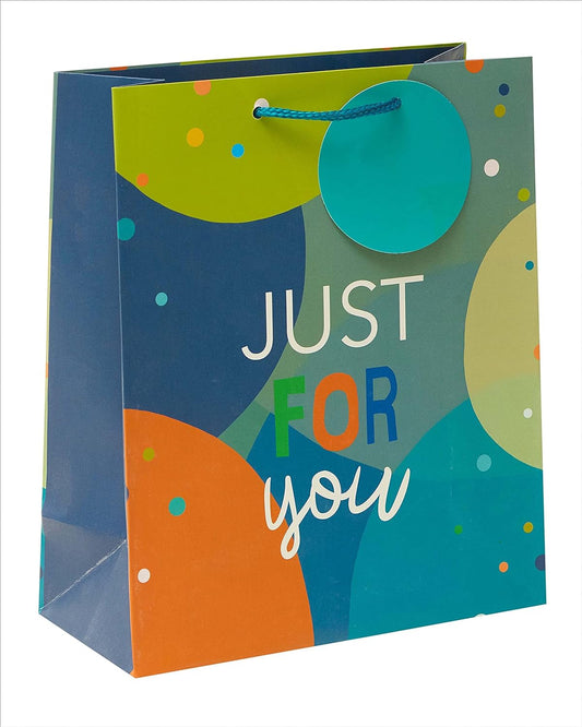 Just For You Blue Themed Medium Gift Bag With Tag Father's Day Birthday Any