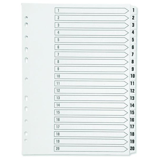 A4 Multi-punched 1-20 White Polypropylene Index
