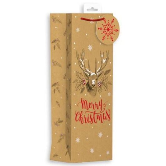 Kraft Christmas Reindeer Design Bottle Gift Bag