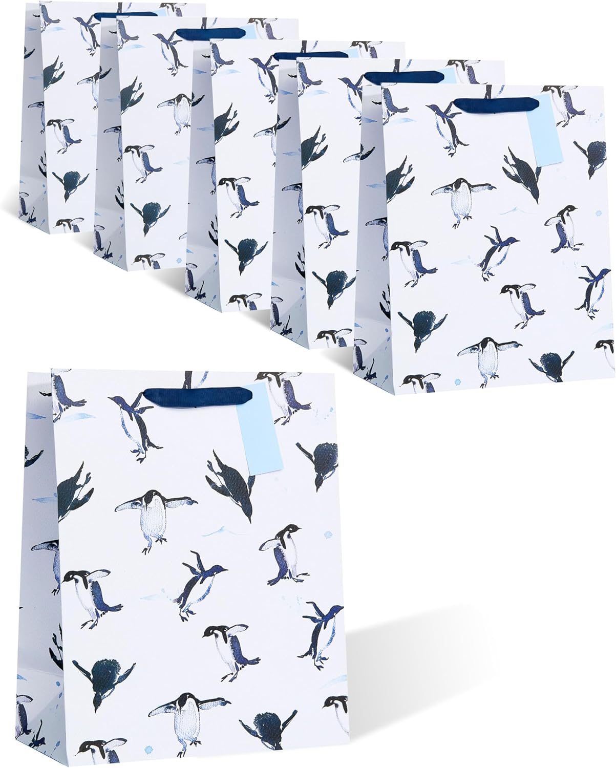 Icy Penguins Design Multipack of 6 Large Gift Bags for Him/Her/Friend For Christmas