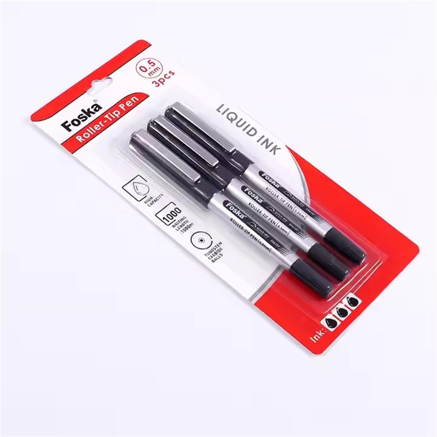 Pack of 3 0.5mm Bullet Tip Roller Tip Black Pens