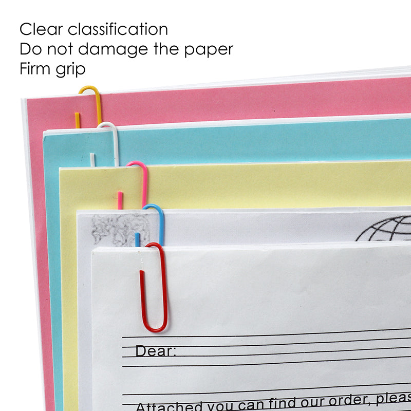 Pack of 300 Assorted Coloured Paper Clips 33mm