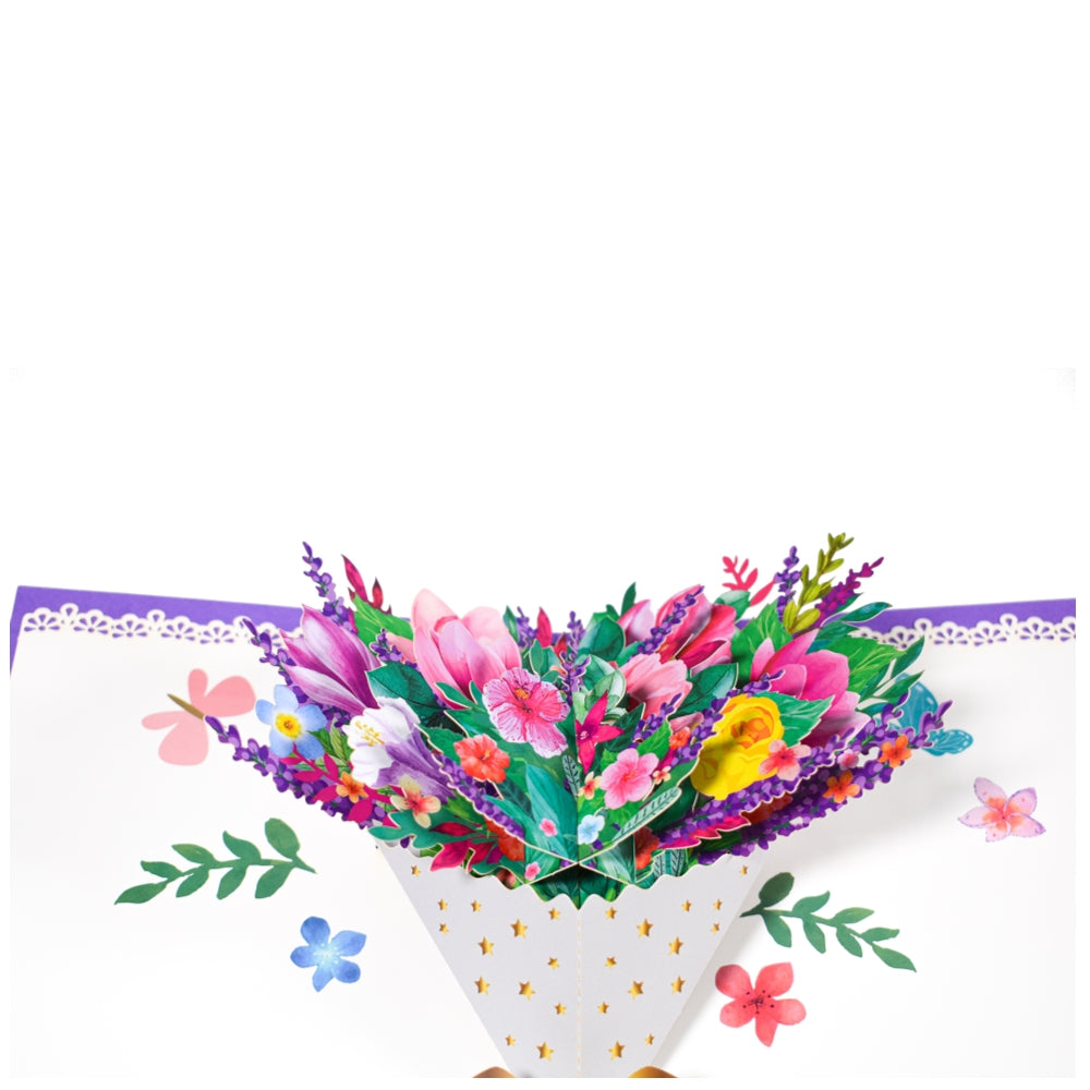 Magnolia with Golden Bow Bright Bouquet Pop Up Greeting Card