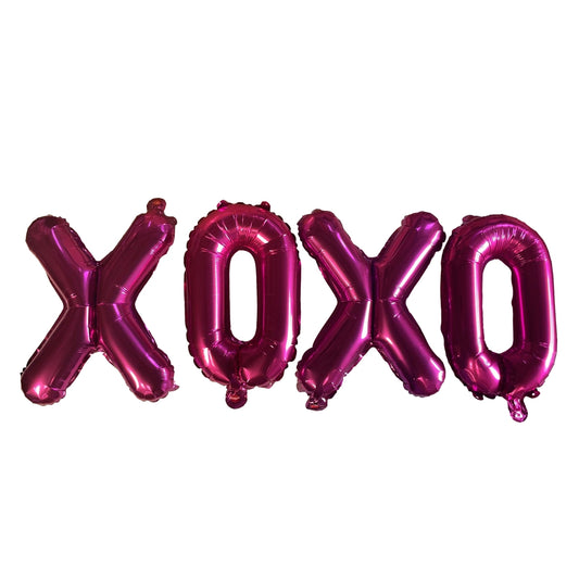 Pink XOXO Text Foil Balloons with Ribbon and Straw for Inflating