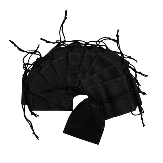 Pack of 100 Black Coloured 12x9cm Non-Woven Drawstring Bags