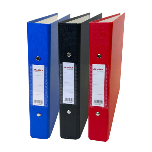 Pack of 3 Janrax A5 Paper Over Board Ring Binders – 2 O-Ring Mechanism, 35mm Spine, Spine Label – Black, Blue, Red
