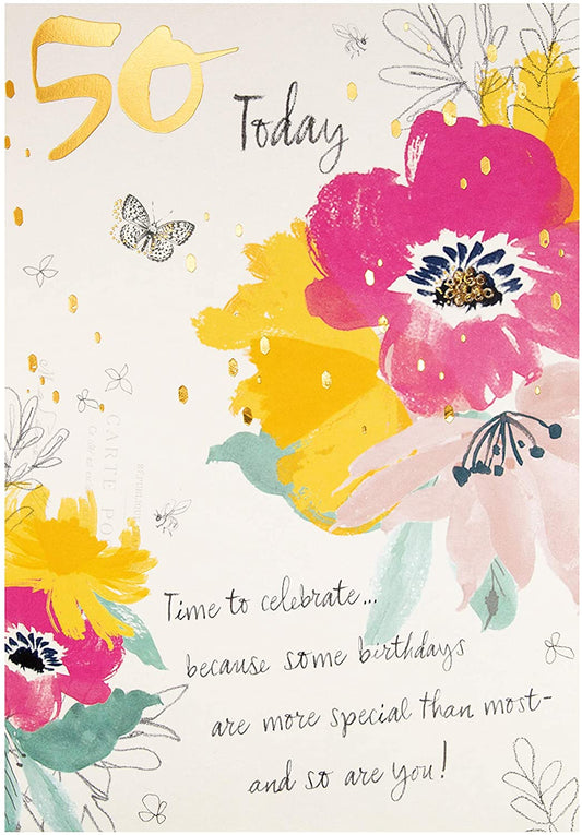 Classic Embossed Floral Design 50th Birthday Card
