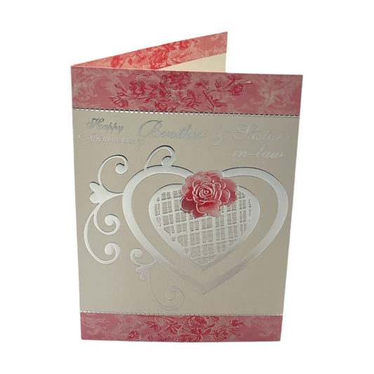 Brother & Sister-In-Law Heart and Pink Rose Design Anniversary Card