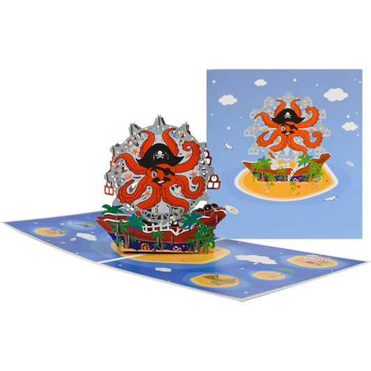 Pirate Octopus Ferris Wheel 3D Pop Up Greeting Card