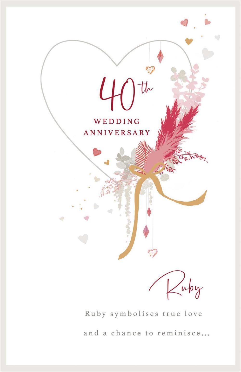 Red Foliage Heart Wreath Design 40th Anniversary Card