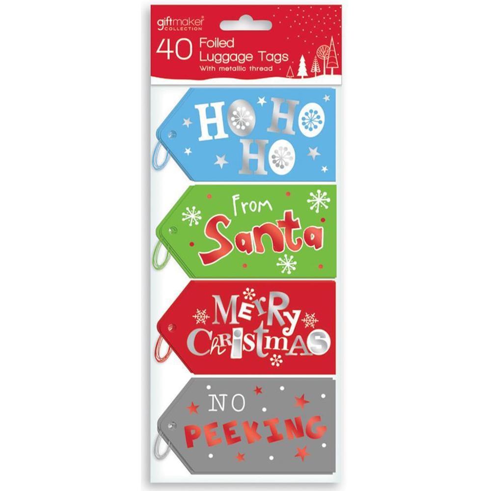 Pack of 40 Foiled Luggage Chrismas Tags with Metalic Thread