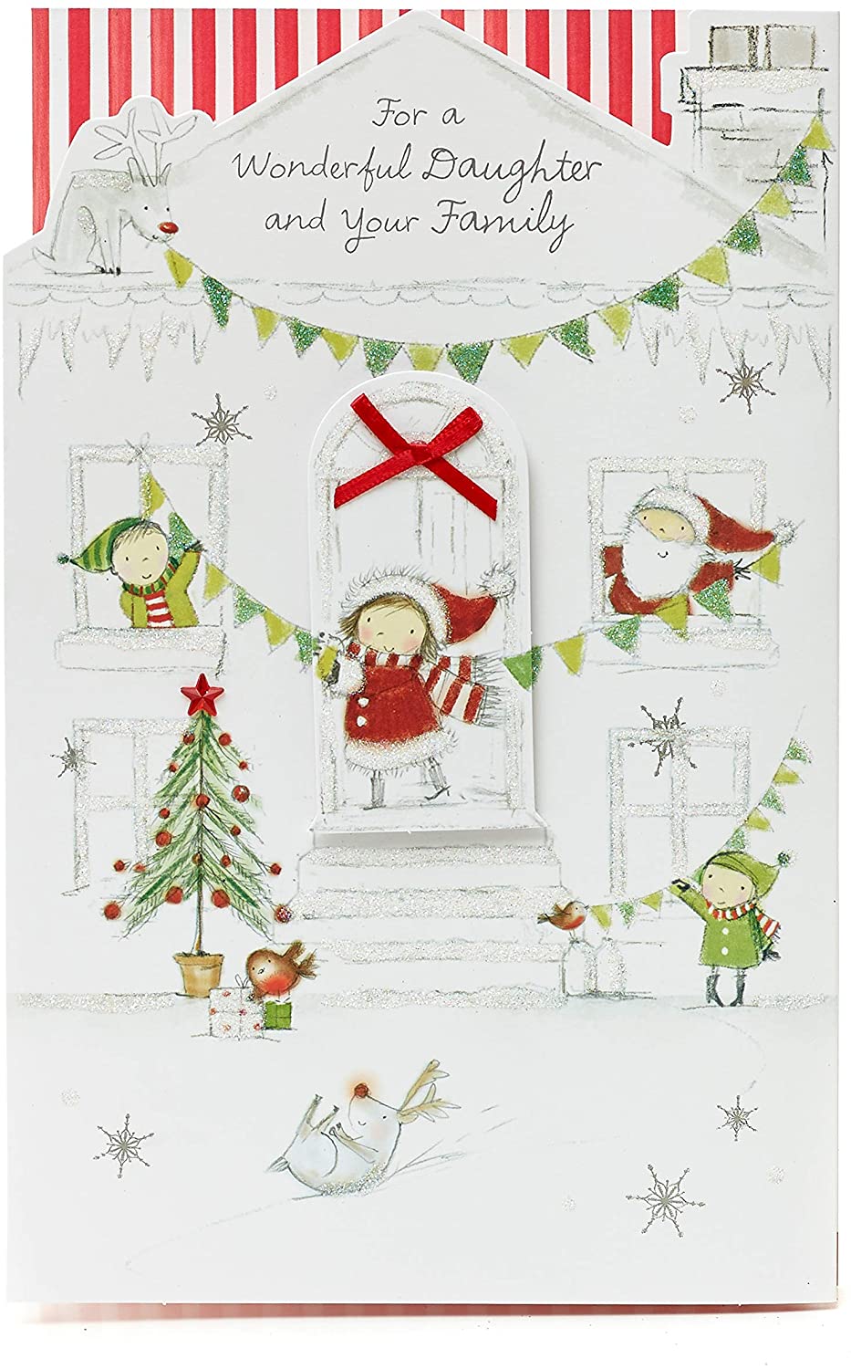 Daughter and Family Christmas Card with Red Bow