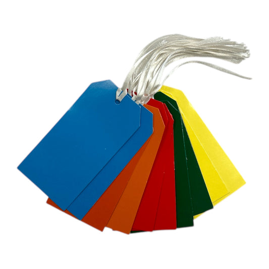 Pack of 100 Assorted Bright Colour 120 x 60mm Strung Tags
