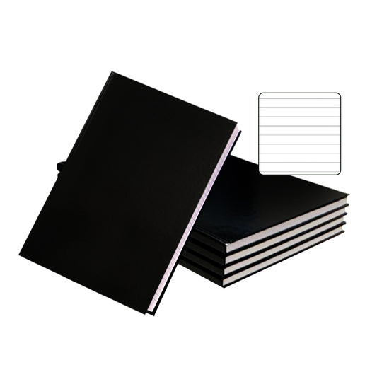 Pack of 5 A4 160 Pages 8mm Ruled Charcoal Black Casebound Notebooks
