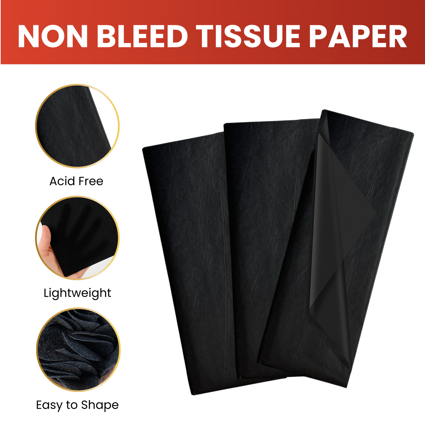 Pack of 800 Black Acid Free 50 x 70cm Tissue Paper Sheets