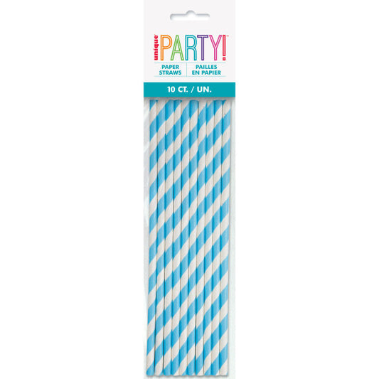 Pack of 10 Powder Blue Striped Paper Straws