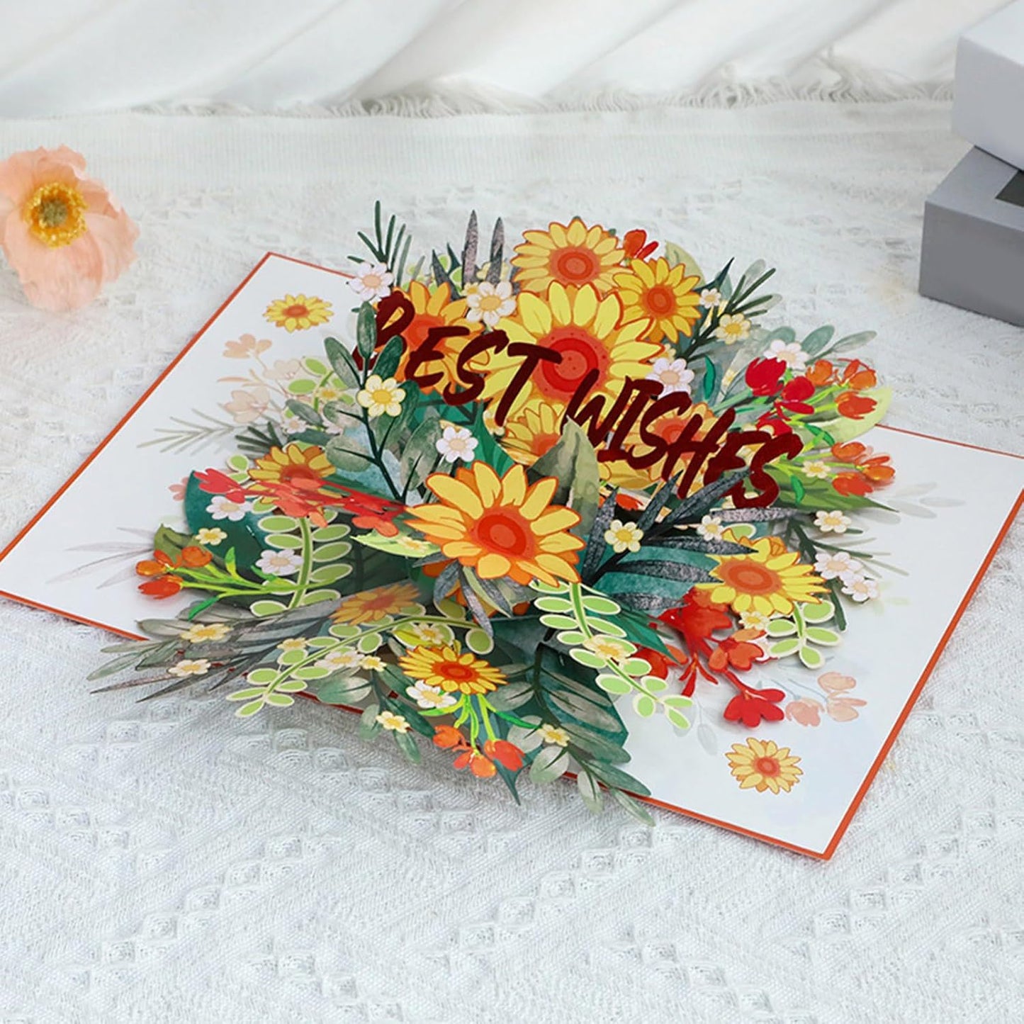 Sunflower Charm Orange 3D Pop Up Greeting Card