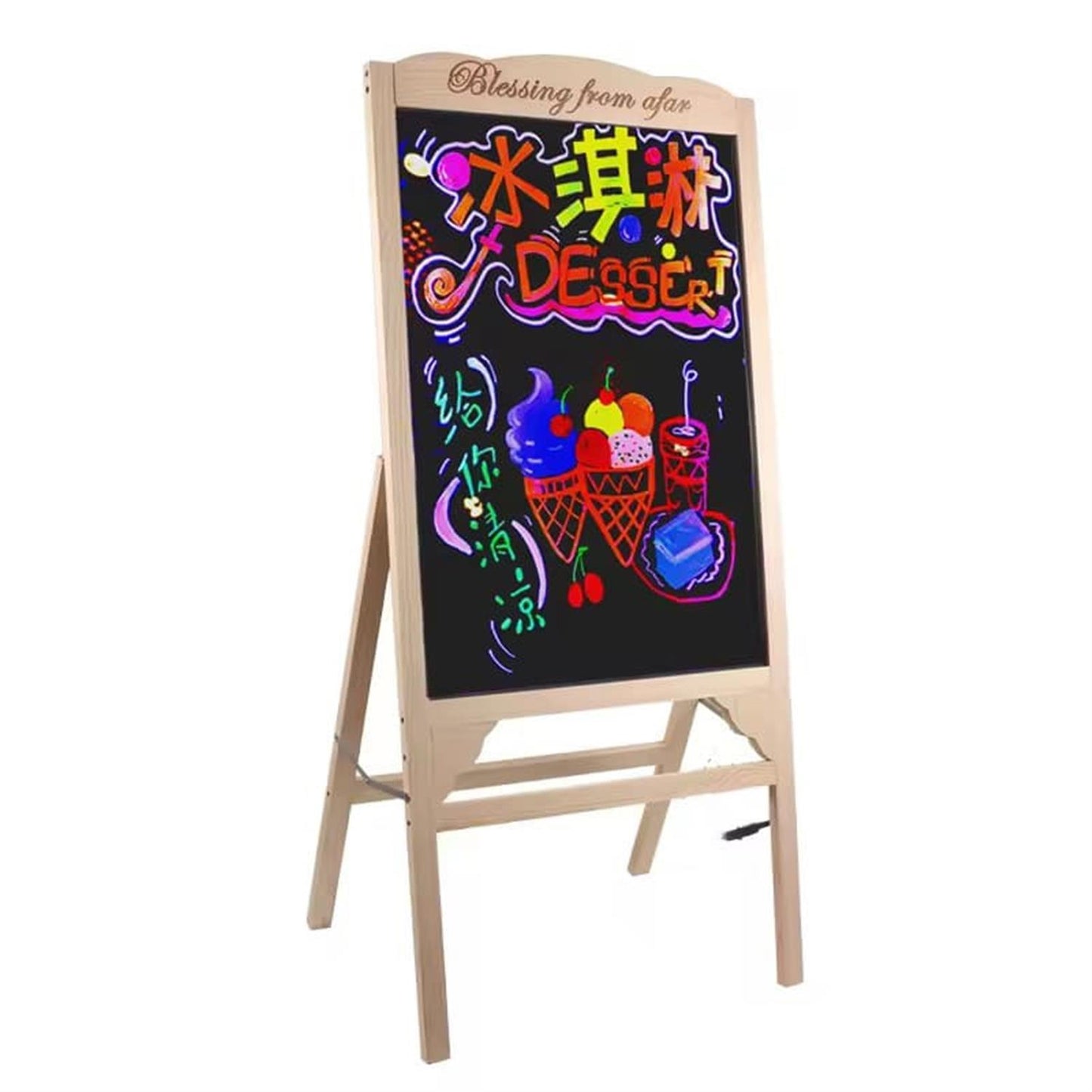 Pine Wood LED Message Board – 70×50 cm Writing Display with Tempered Glass Panel