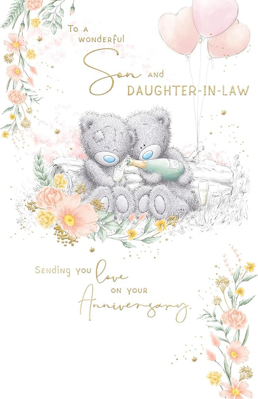 Bears Sharing a Glass of Fizz Son And Daughter In Law Anniversary Card