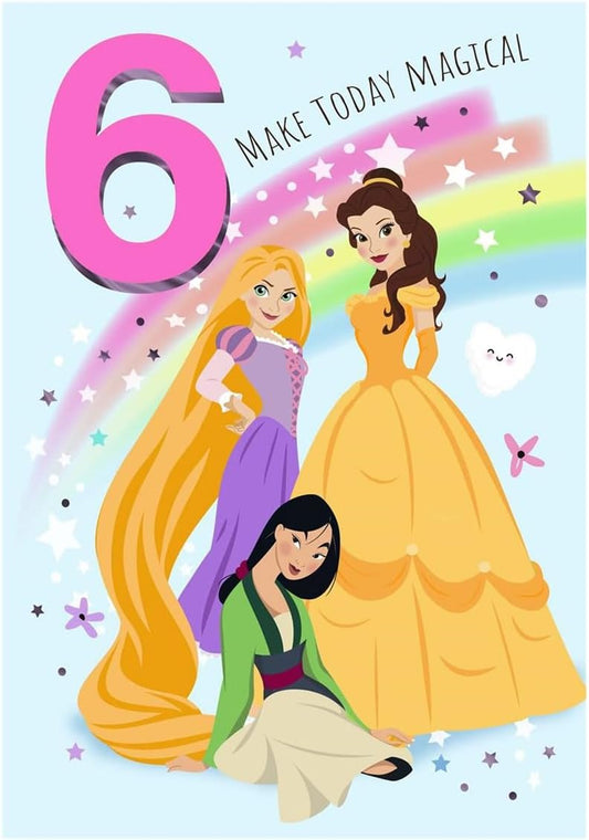 Disney Princess Rapunzel Mulan Belle 6th Birthday Card