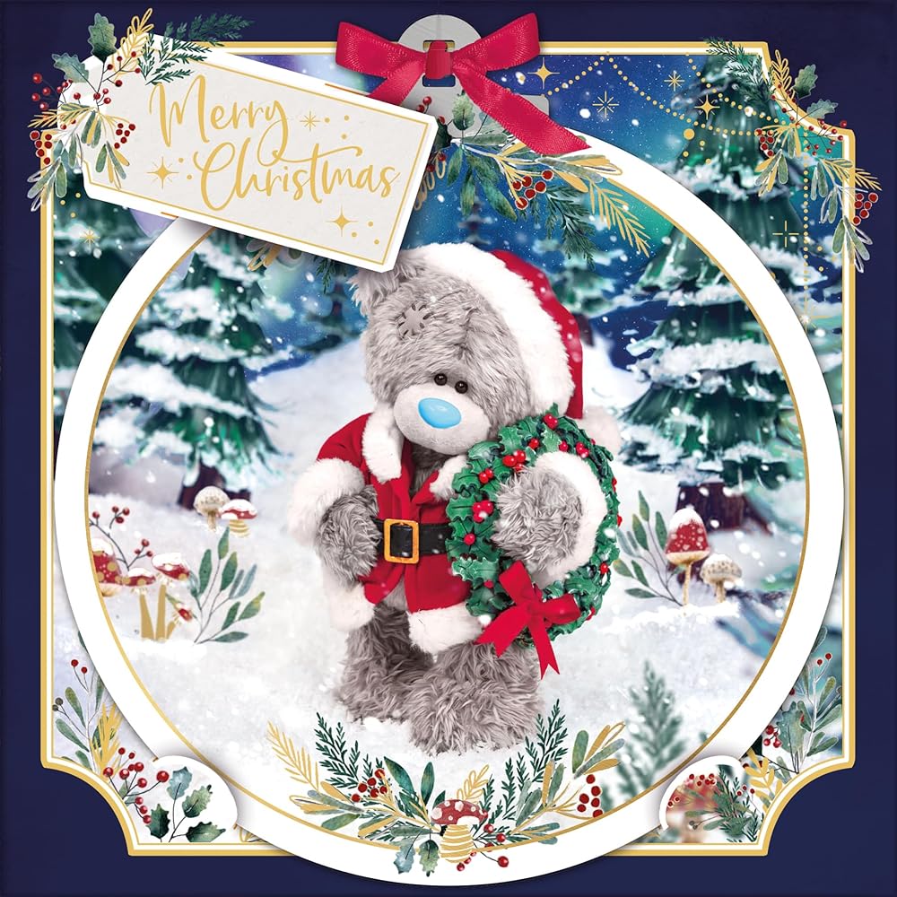 Bear In Santa Suit 3D Christmas Card With Keepsake Bauble Style Plaque