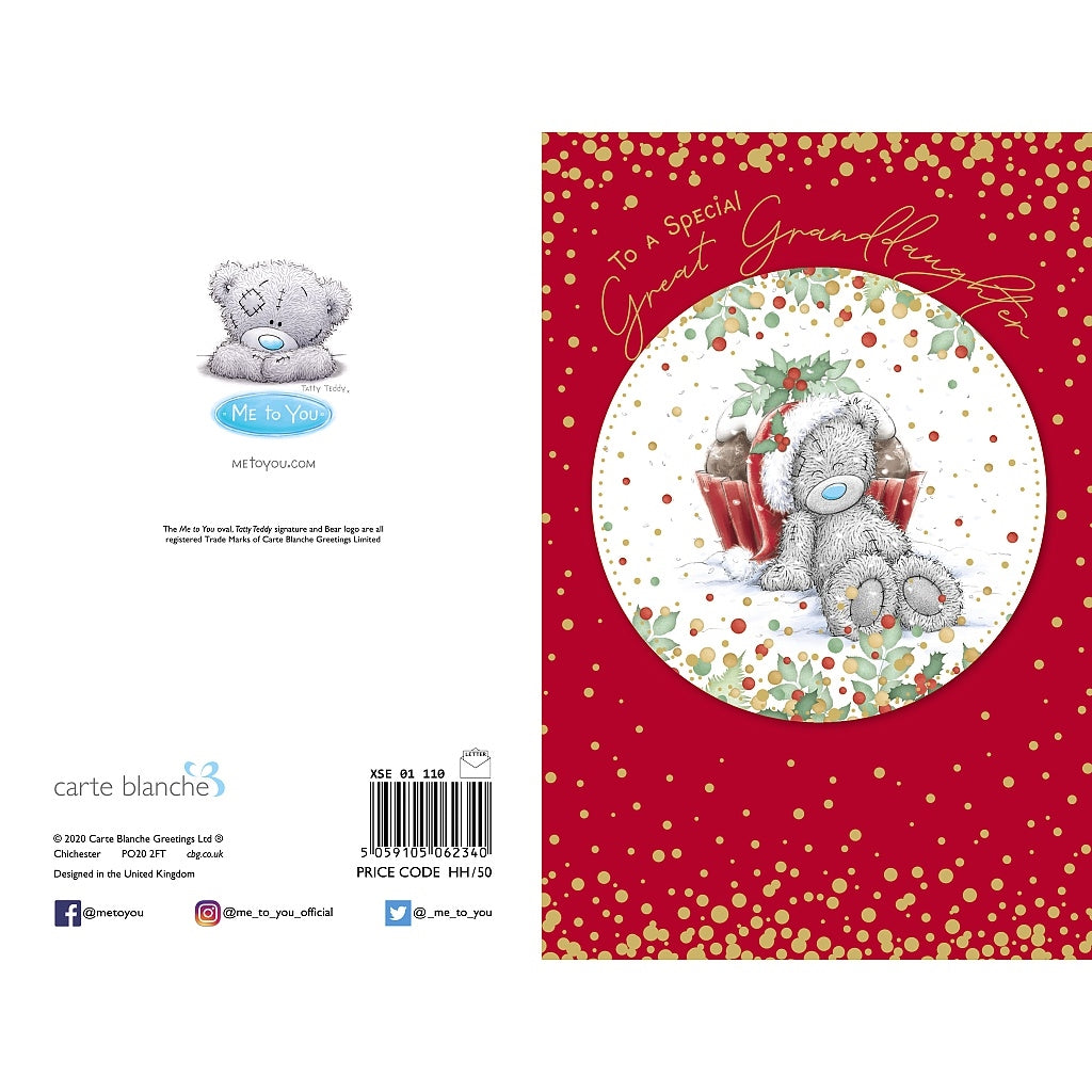 Great Granddaughter Bear Sat By Mince Pie Design Christmas Card