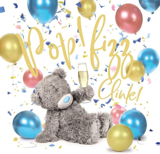 Bear With Champagne Pop Fizz Clink Photo Real Birthday Card