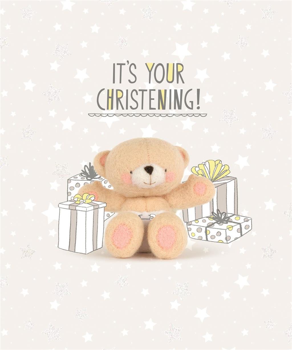 It's Your Christening Cute Teddy Bear Design Open Greeting Card