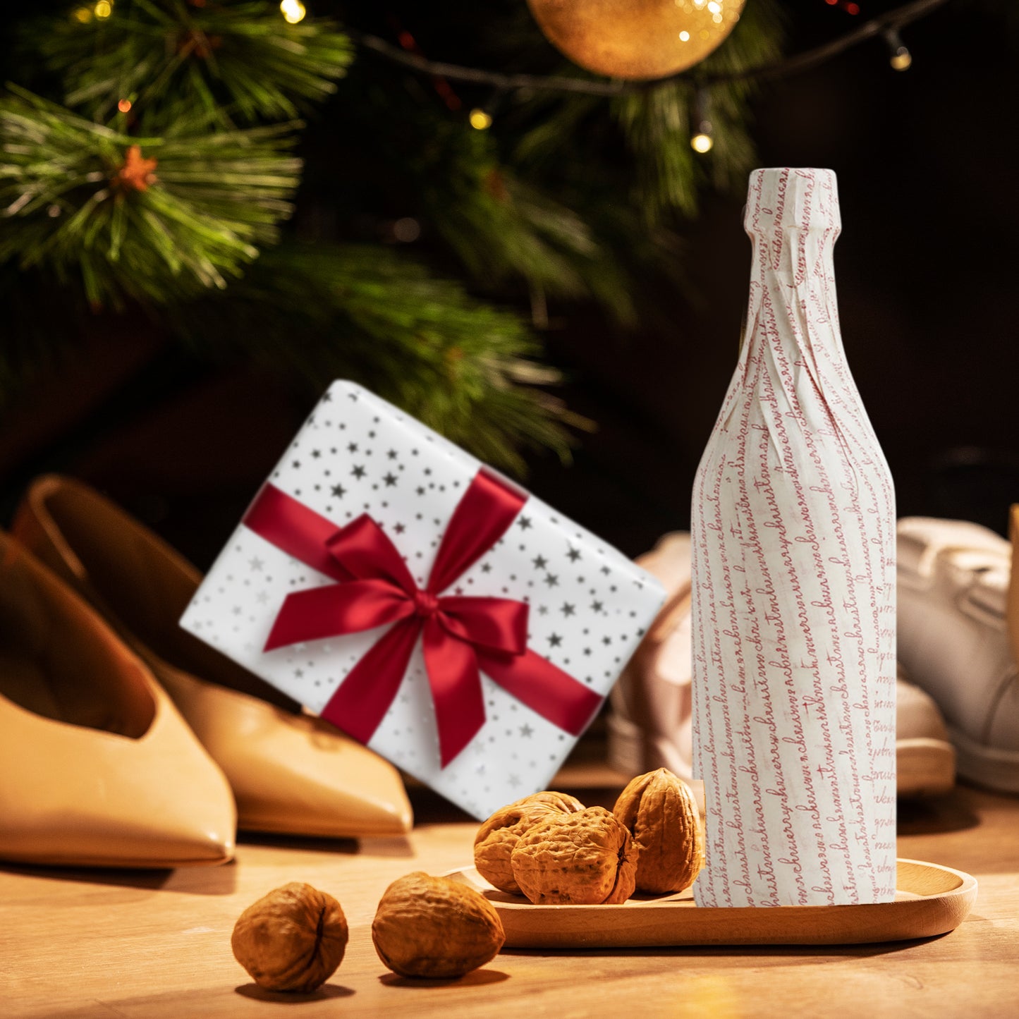 Pack of 10 Merry Christmas Luxury Red Metallic Plastic-Free 18gsm Tissue Paper Sheets 50x70cm - Patterned Tissue Paper for Xmas, New Year, Party, Wedding, Birthday Packing Present Gift Box DIY Art Crafts