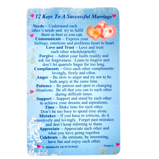 12 Keys To a Successful Marriage Wallet Card (Sentimental Keepsake Wallet / Purse Card)