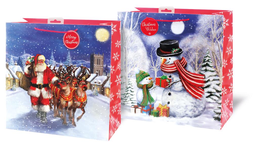 Pack of 12 Traditional Design Giant Square Christmas Gift Bags
