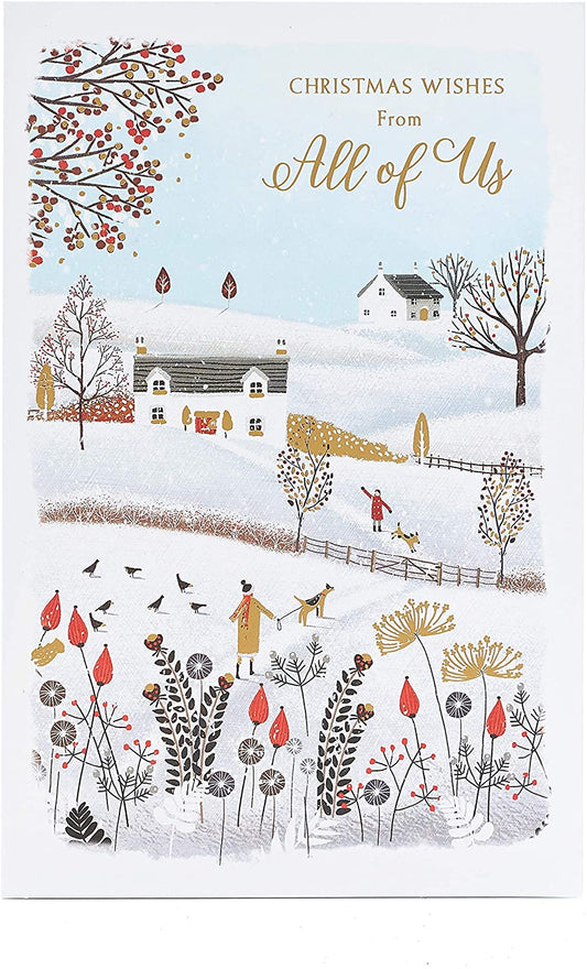 From All of Us Christmas Wishes Beautiful Winter Scene Design Christmas Card 