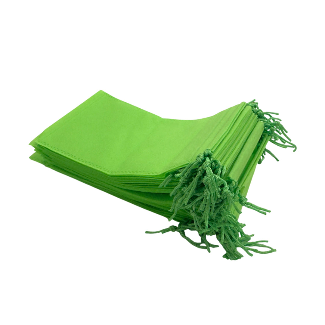 Pack of 100 Light Green Coloured 25x16cm Non-Woven Drawstring Bags