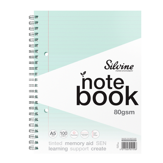 A5+ 100 Pages Twin Wire SEN Blue Paper Dyslexia Notebook - Lined with Margin