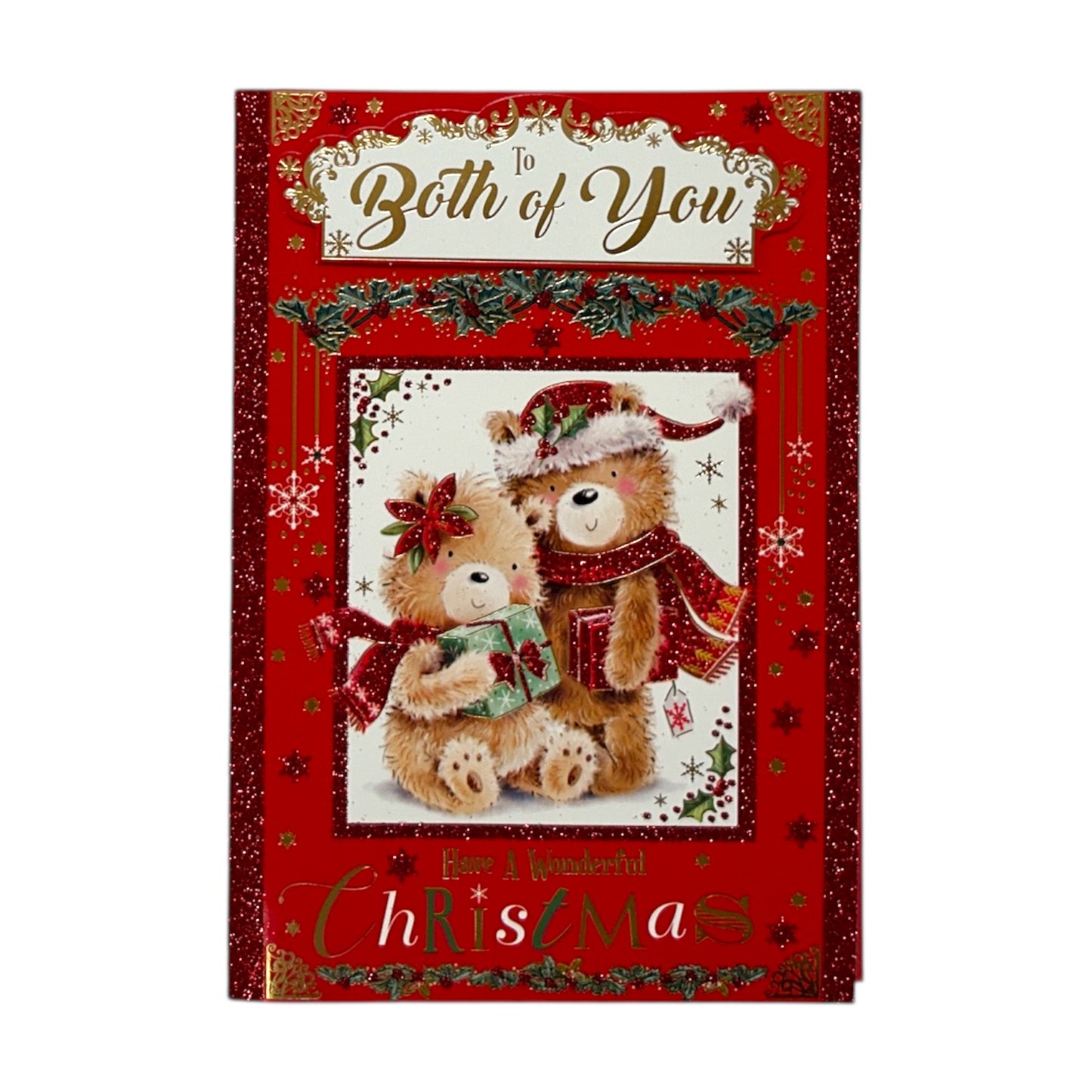 To Both of You Bears With Gift Beautiful Red Christmas Card