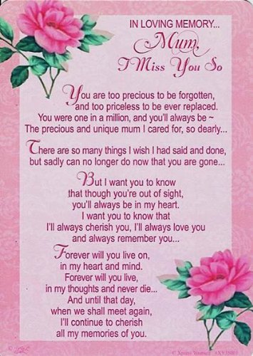 Mum I Miss You Loving Memory Graveside Memorial Xpress Yourself Keepsake Wallet Purse Card