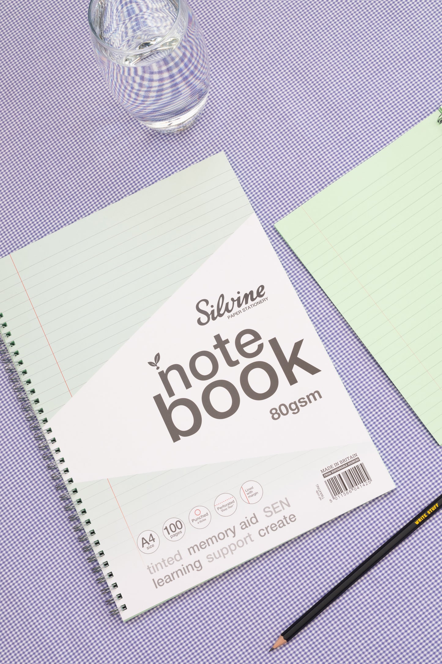 Pack of 3 A4+ 100 Pages Twin Wire SEN Green Paper Dyslexia Notebooks - Lined with Margin