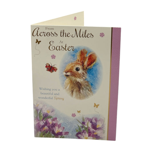 Across The Miles Cute Rabbit with Butterfly Floral Design Easter Card
