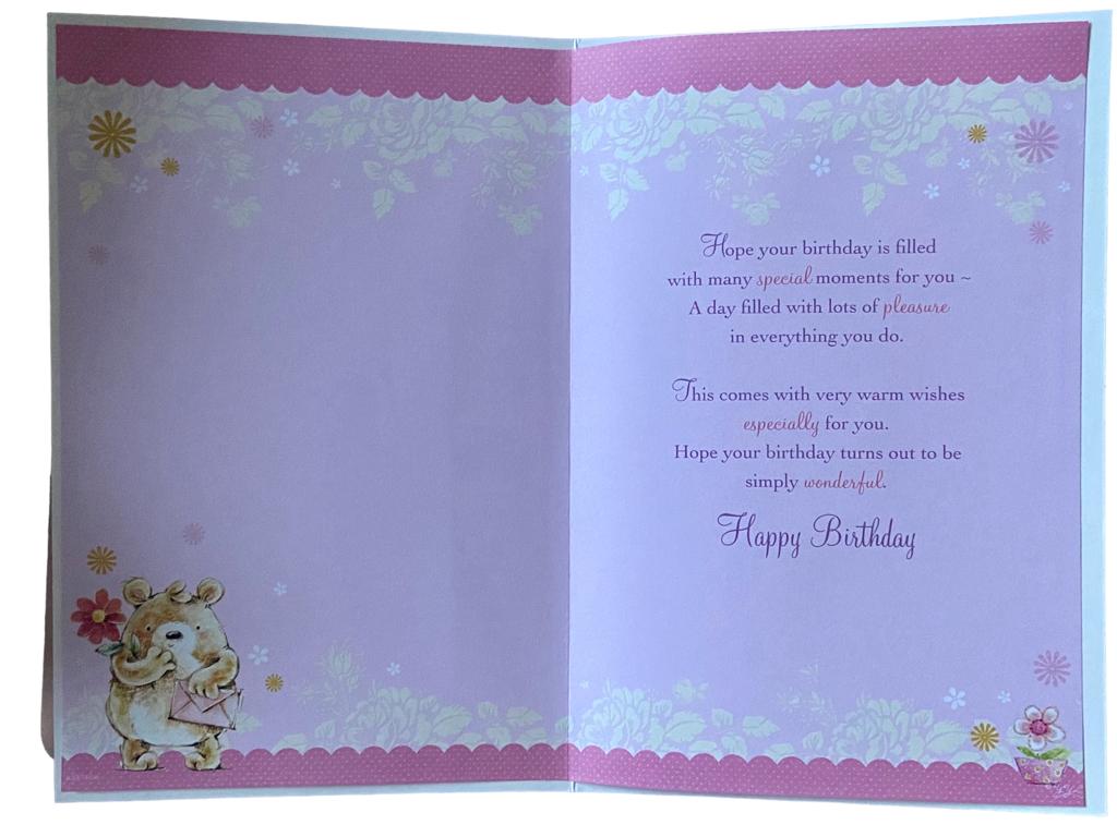 For Friend Teddy With Flower Birthday Card