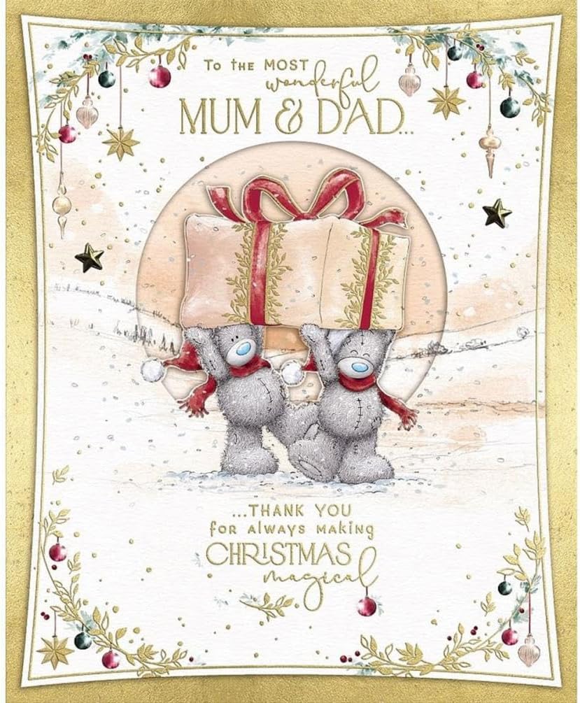 Bears With Large Gift Mum & Dad Handmade Christmas Card