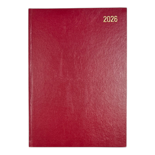 Janrax 2026 A4 Week To View Burgundy Desk Diary