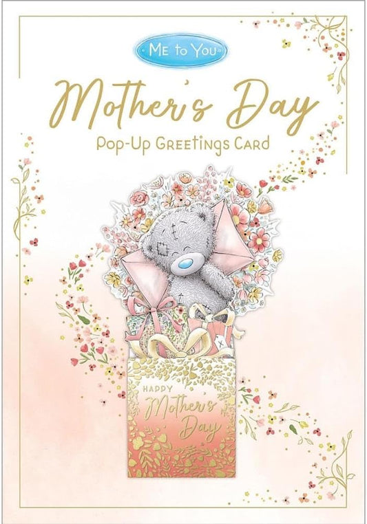 Bear Popping Out Of Present With Flowers Pop Up Mother's Day Card
