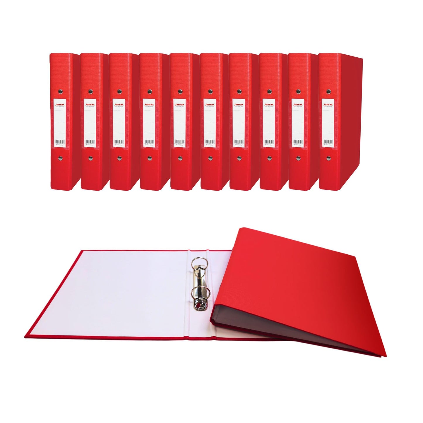 Pack of 20 A5 Red Paper Over Board Ring Binders by Janrax