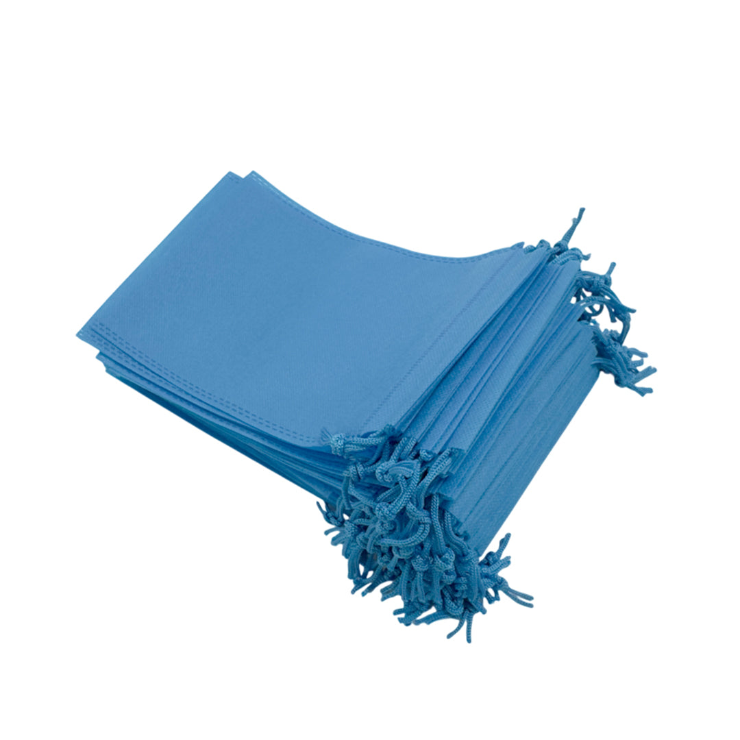 Pack of 50 Light Blue Coloured 27x20cm Non-Woven Drawstring Bags