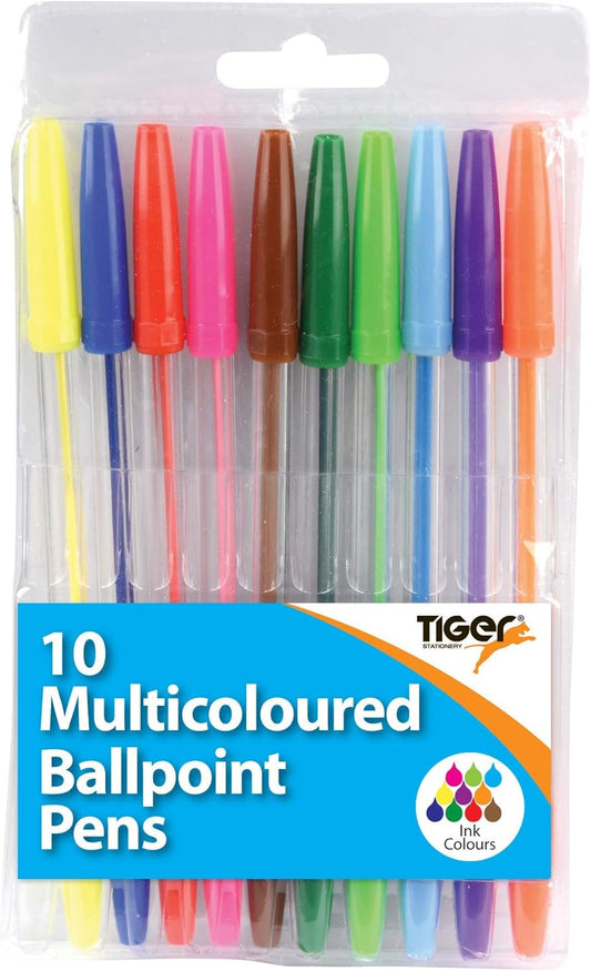 Pack of 10 Coloured Ballpoint Pens