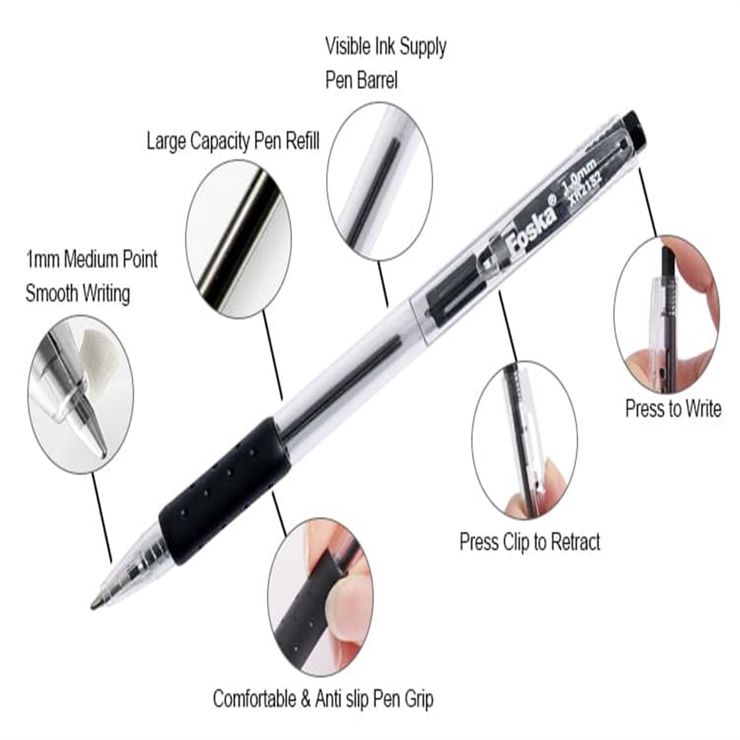 Pack of 12 Retractable Design Rolling Red Ball Pens