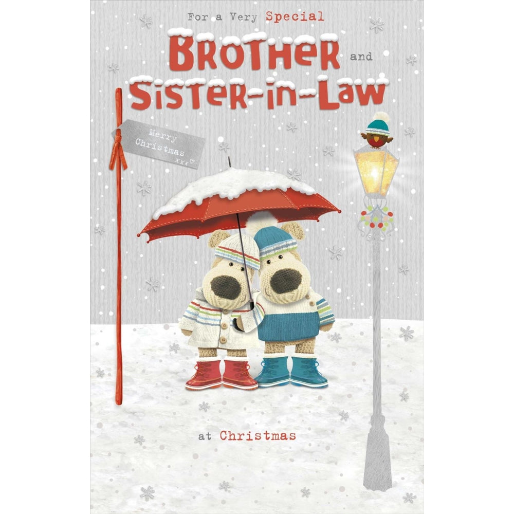 Boofles Under Umbrella Brother & Sister In Law Christmas Card