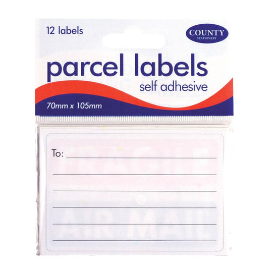 Pack of 12 Self Adhesive Parcel Labels - 70 x 105mm